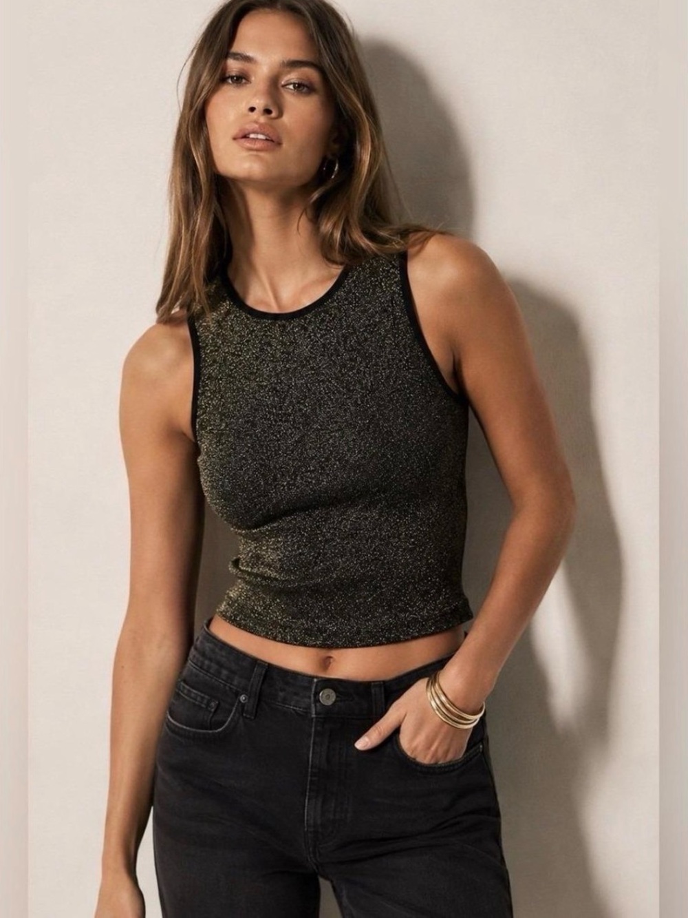 Anthropologie Metallic Black & Gold Sleeveless Top – NWT